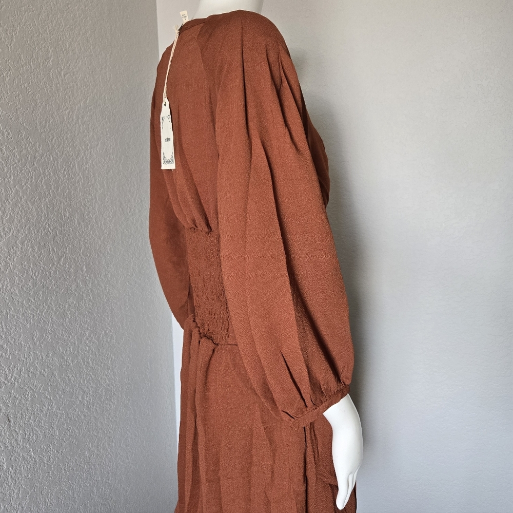 Entro Rust Lace-Up Long Sleeve Dress - Picture 6 of 8